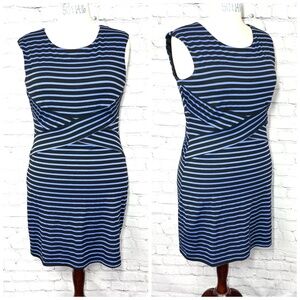 👗 |•CHETTA B•| Cute Purple & Black Striped Crisscross Waisted Dress Size 16